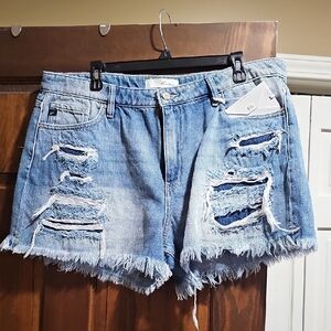 NEW Kancan Light Blue Distressed Denim Shorts Size 16W